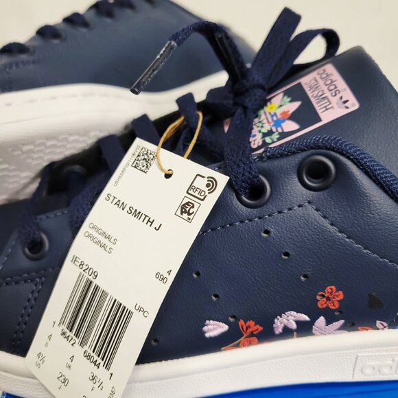NWB- Adidas Stan Smith J 'Night Indigo Floral' Youth Girls- Sz:4.5- Style:IE8209 - Picture 5 of 13